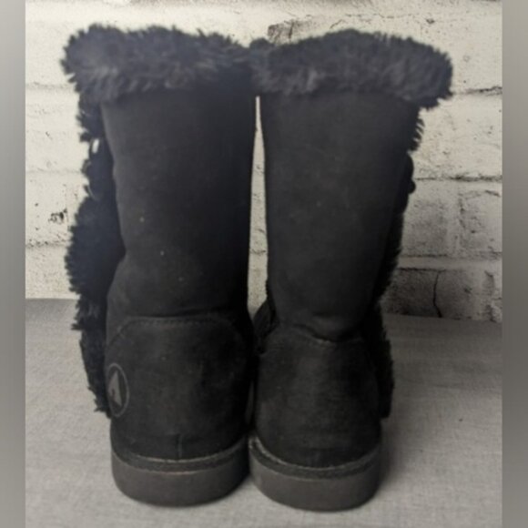 AirWalk Winter Black Hook & Loop Boots Faux Suede & Fur Lined - Picture 8 of 15